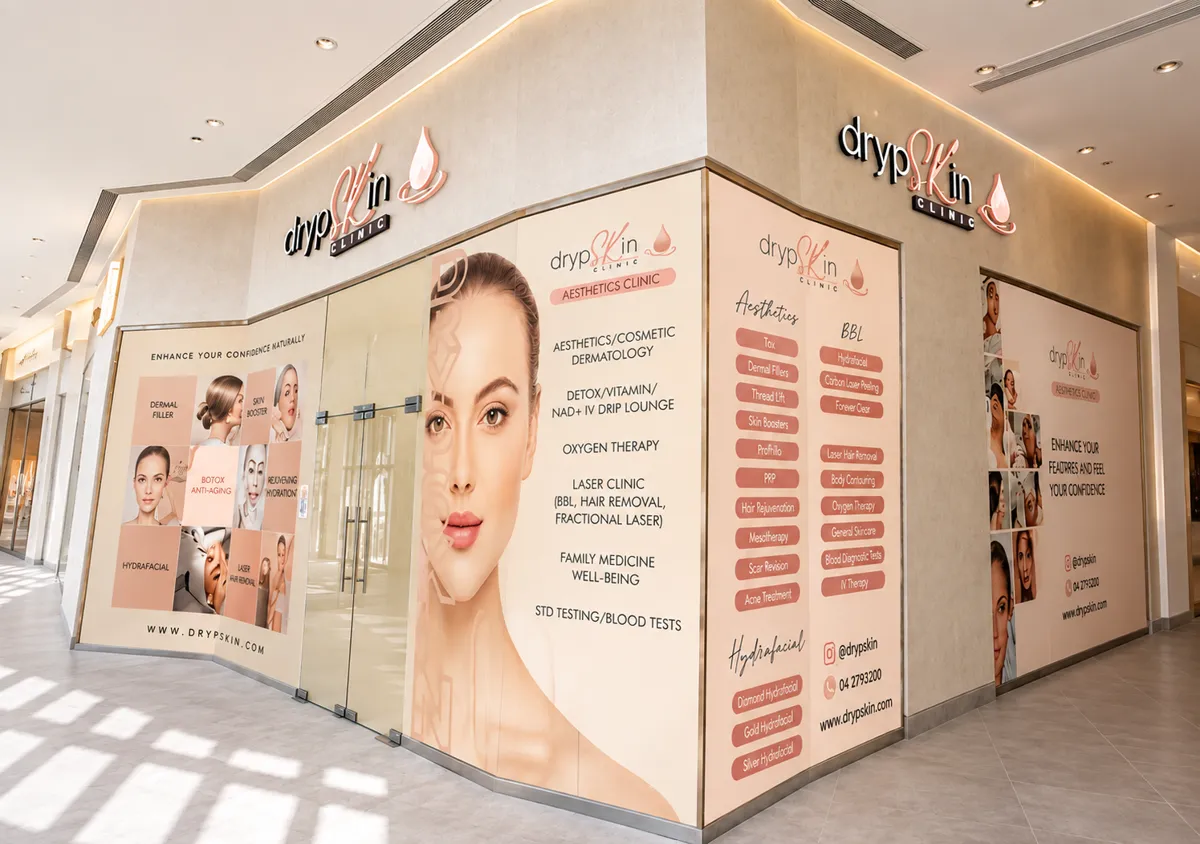 DrypSkin Clinic storefront at Marinascape Mall, Dubai Marina